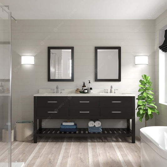 Virtu USA Caroline Estate 72" Double Bath Vanity with Dazzle White Quartz Top and Round Sinks with Matching Mirrors - Luxe Bathroom Vanities