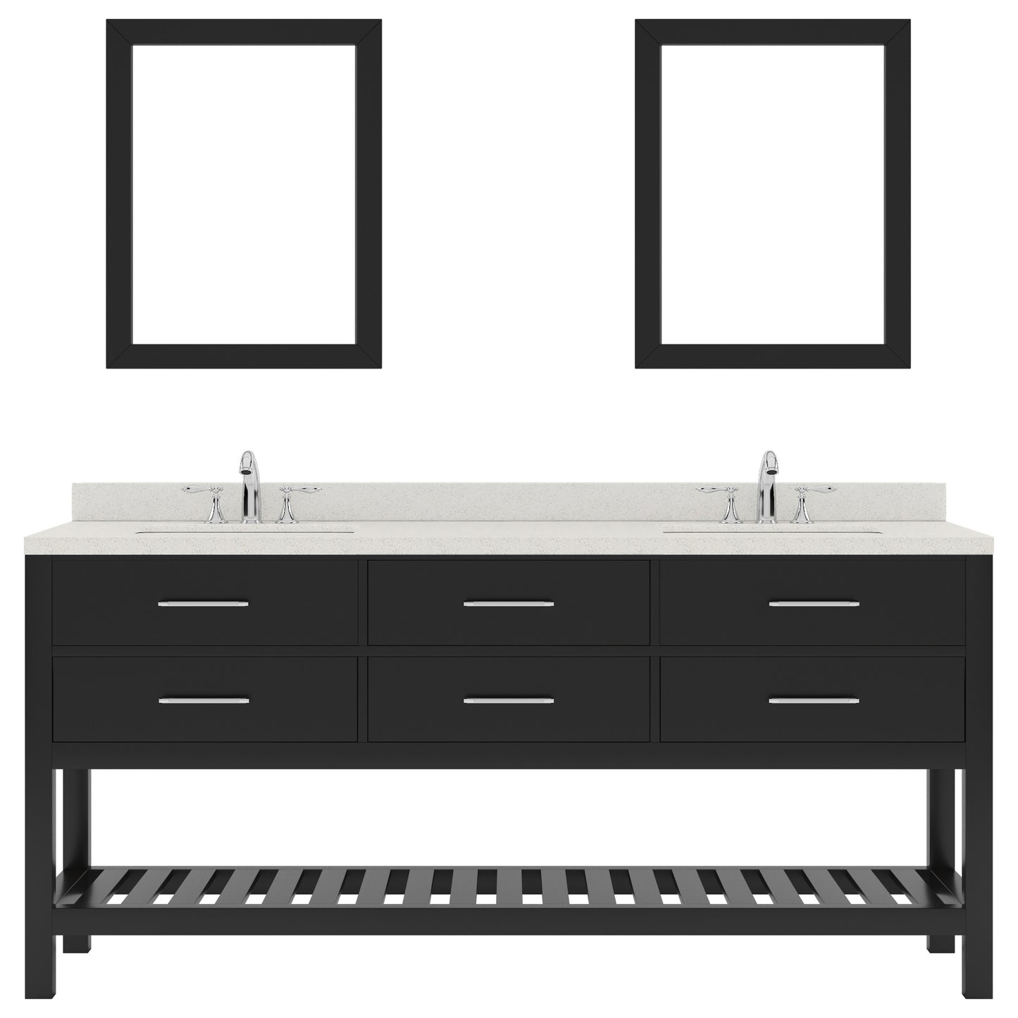 Virtu USA Caroline Estate 72" Double Bath Vanity with Dazzle White Top and Round Sinks with Polished Chrome Faucets with Matching Mirrors - Luxe Bathroom Vanities