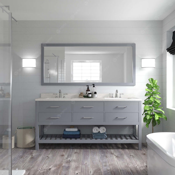 Virtu USA Caroline Estate 72" Double Bath Vanity with White Quartz Top and Round Sinks with Matching Mirror - Luxe Bathroom Vanities