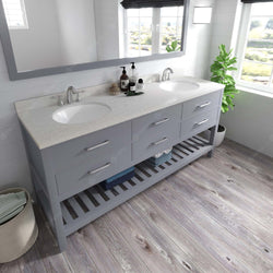 Virtu USA Caroline Estate 72" Double Bath Vanity with White Quartz Top and Round Sinks with Matching Mirror - Luxe Bathroom Vanities