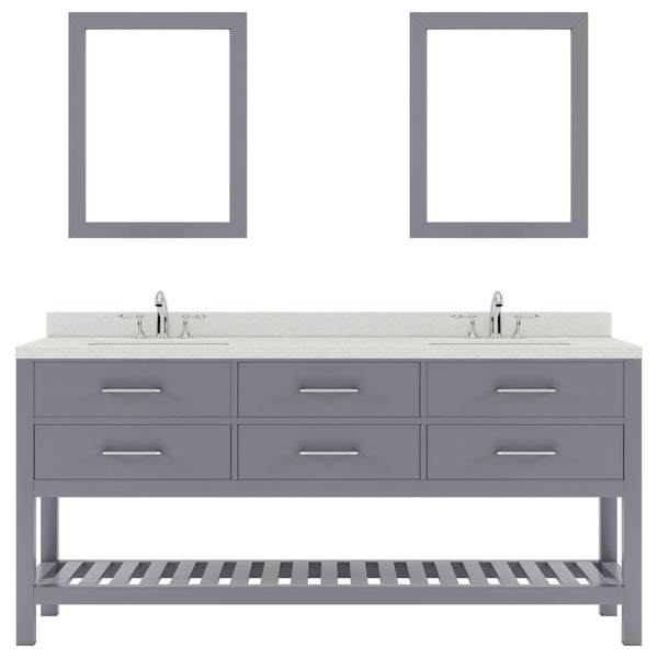 Virtu USA Caroline Estate 72" Double Bath Vanity with Dazzle White Top and Round Sinks with Brushed Nickel Faucets with Matching Mirrors - Luxe Bathroom Vanities
