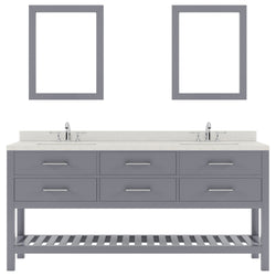 Virtu USA Caroline Estate 72" Double Bath Vanity with Dazzle White Top and Round Sinks with Polished Chrome Faucets with Matching Mirrors - Luxe Bathroom Vanities