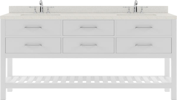 Virtu USA Caroline Estate 72" Double Bath Vanity with Dazzle White Top and Round Sinks with Polished Chrome Faucets with Matching Mirrors - Luxe Bathroom Vanities