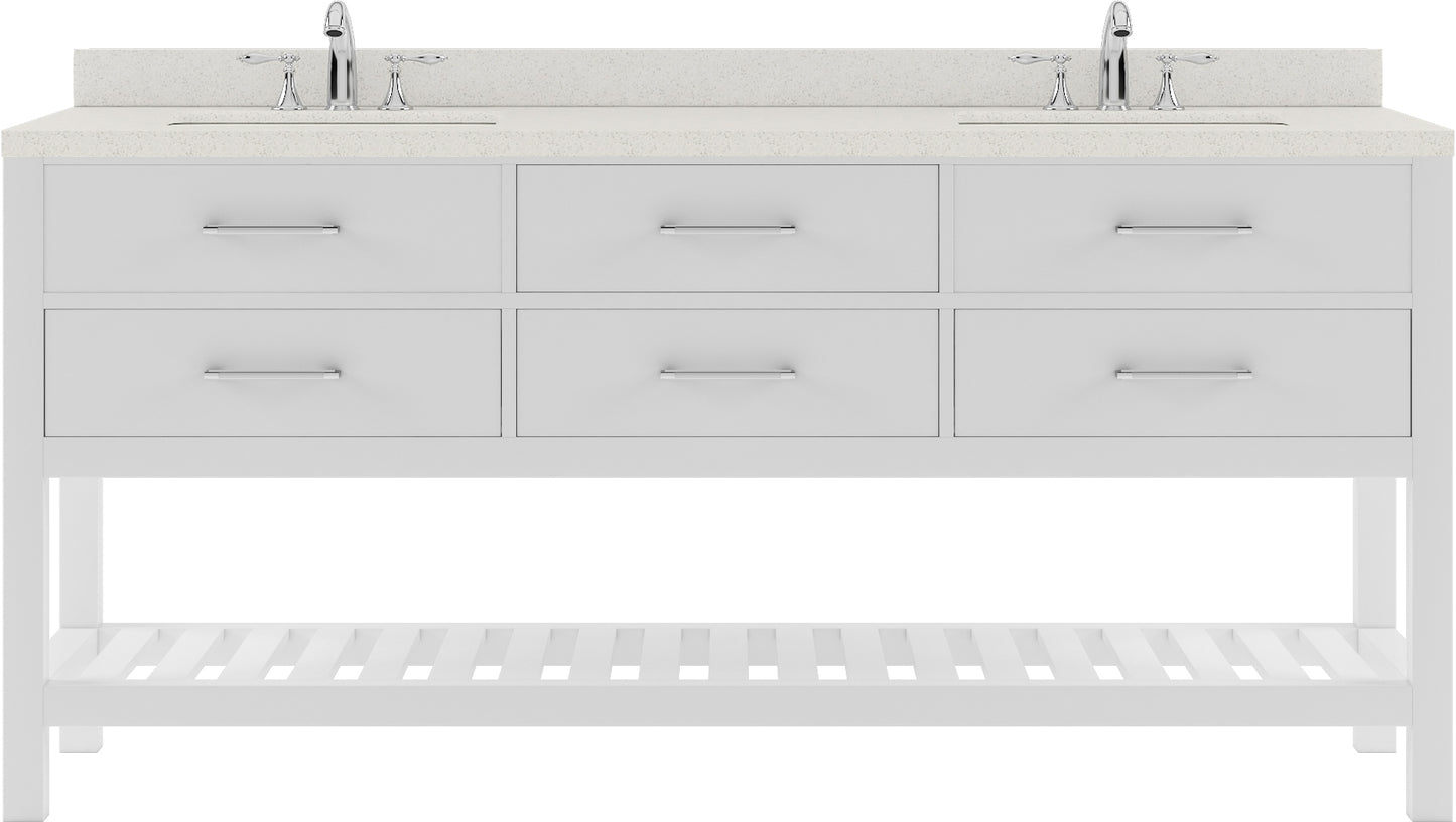 Virtu USA Caroline Estate 72" Double Bath Vanity with Dazzle White Top and Round Sinks with Polished Chrome Faucets with Matching Mirror - Luxe Bathroom Vanities