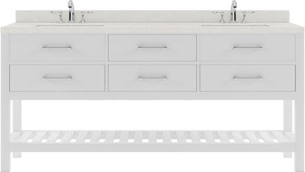 Virtu USA Caroline Estate 72" Double Bath Vanity with Dazzle White Top and Round Sinks with Polished Chrome Faucets with Matching Mirror - Luxe Bathroom Vanities