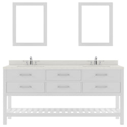 Virtu USA Caroline Estate 72" Double Bath Vanity with Dazzle White Top and Round Sinks with Polished Chrome Faucets with Matching Mirrors - Luxe Bathroom Vanities