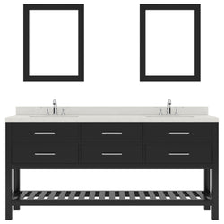 Virtu USA Caroline Estate 72" Double Bath Vanity with Dazzle White Top and Square Sinks with Polished Chrome Faucets with Matching Mirrors - Luxe Bathroom Vanities