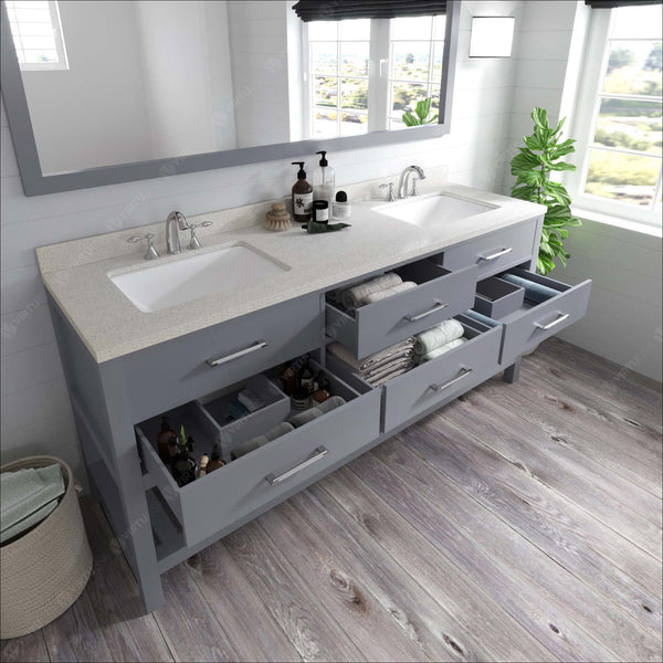 Virtu USA Caroline Estate 72" Double Bath Vanity with Dazzle White Top and Square Sinks with Matching Mirror - Luxe Bathroom Vanities