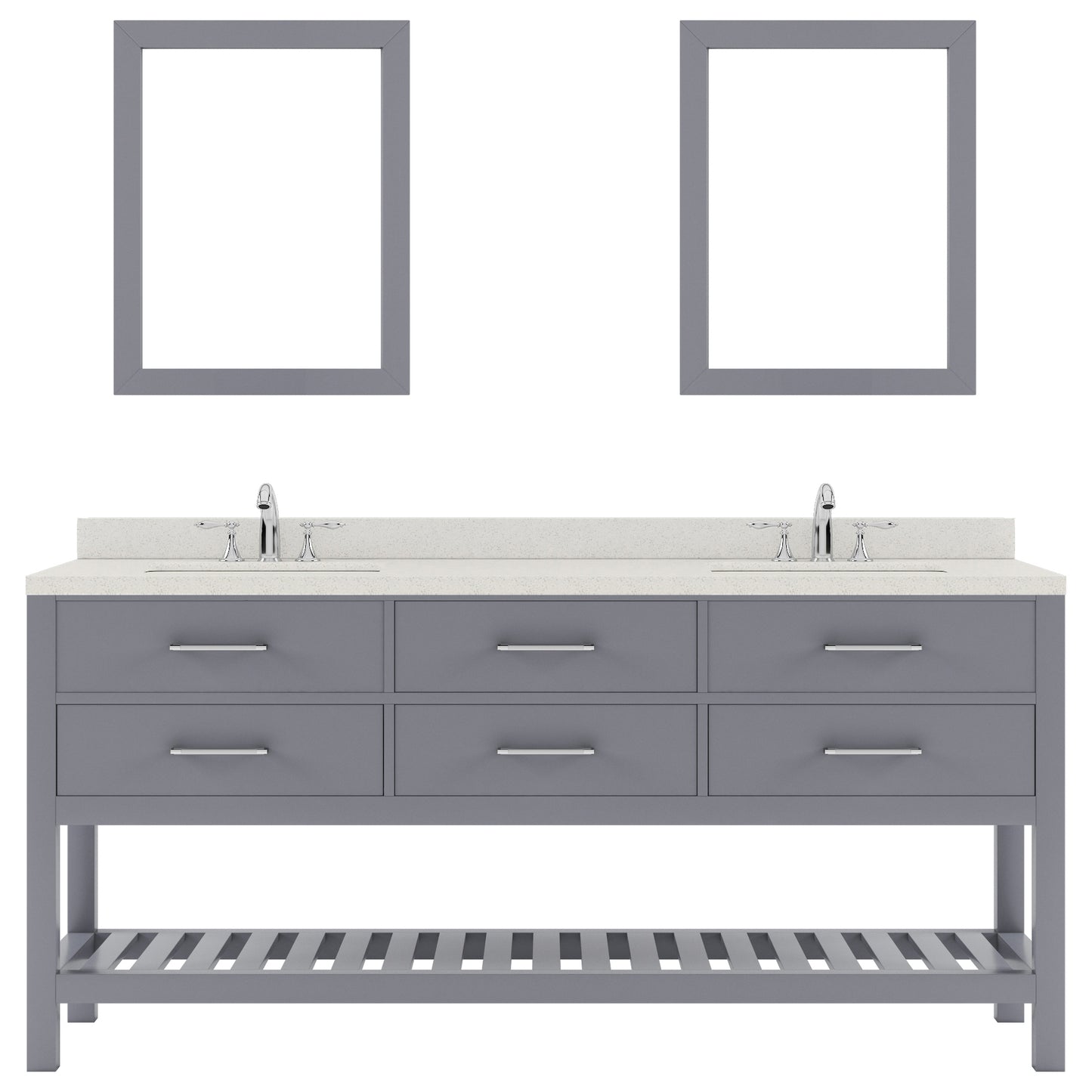 Virtu USA Caroline Estate 72" Double Bath Vanity with Dazzle White Top and Square Sinks with Polished Chrome Faucets with Matching Mirrors - Luxe Bathroom Vanities