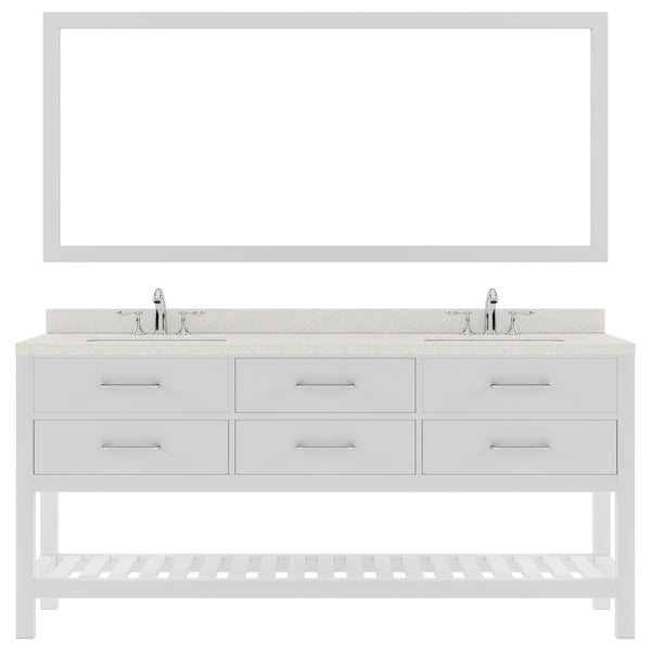 Virtu USA Caroline Estate 72" Double Bath Vanity with Dazzle White Top and Square Sinks with Polished Chrome Faucets with Matching Mirror - Luxe Bathroom Vanities
