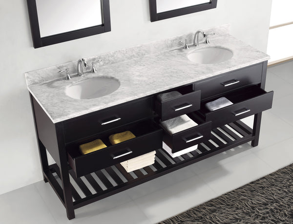 Virtu USA Caroline Estate 72" Double Bath Vanity with Marble Top and Round Sink with Brushed Nickel Faucet and Mirrors - Luxe Bathroom Vanities Luxury Bathroom Fixtures Bathroom Furniture