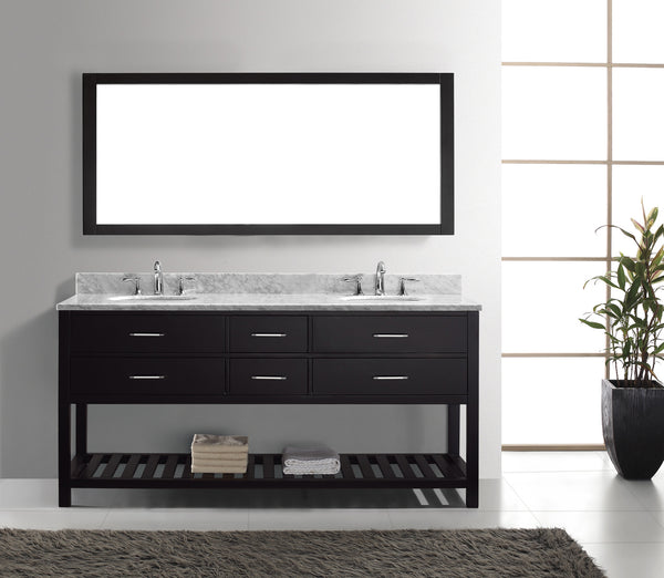 Virtu USA Caroline Estate 72" Double Bath Vanity with Marble Top and Round Sink with Mirror - Luxe Bathroom Vanities Luxury Bathroom Fixtures Bathroom Furniture