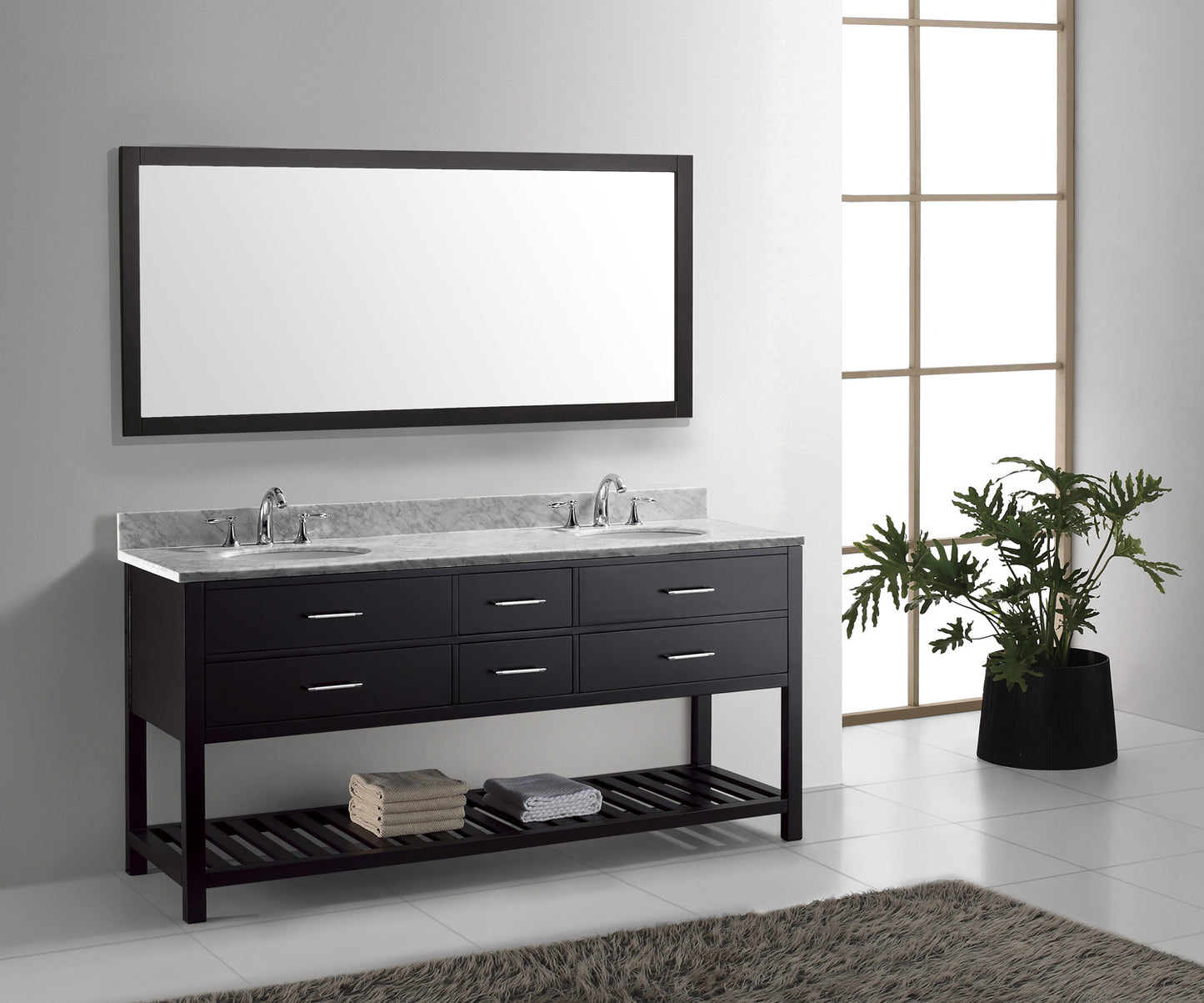 Virtu USA Caroline Estate 72" Double Bath Vanity with Marble Top and Round Sink with Mirror - Luxe Bathroom Vanities Luxury Bathroom Fixtures Bathroom Furniture