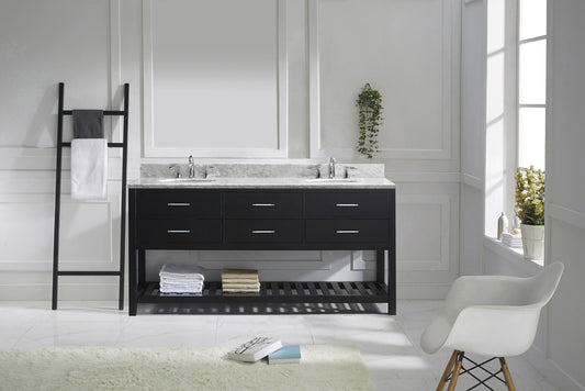 Virtu USA Caroline Estate 72" Double Bath Vanity with White Marble Top and Round Sinks - Luxe Bathroom Vanities