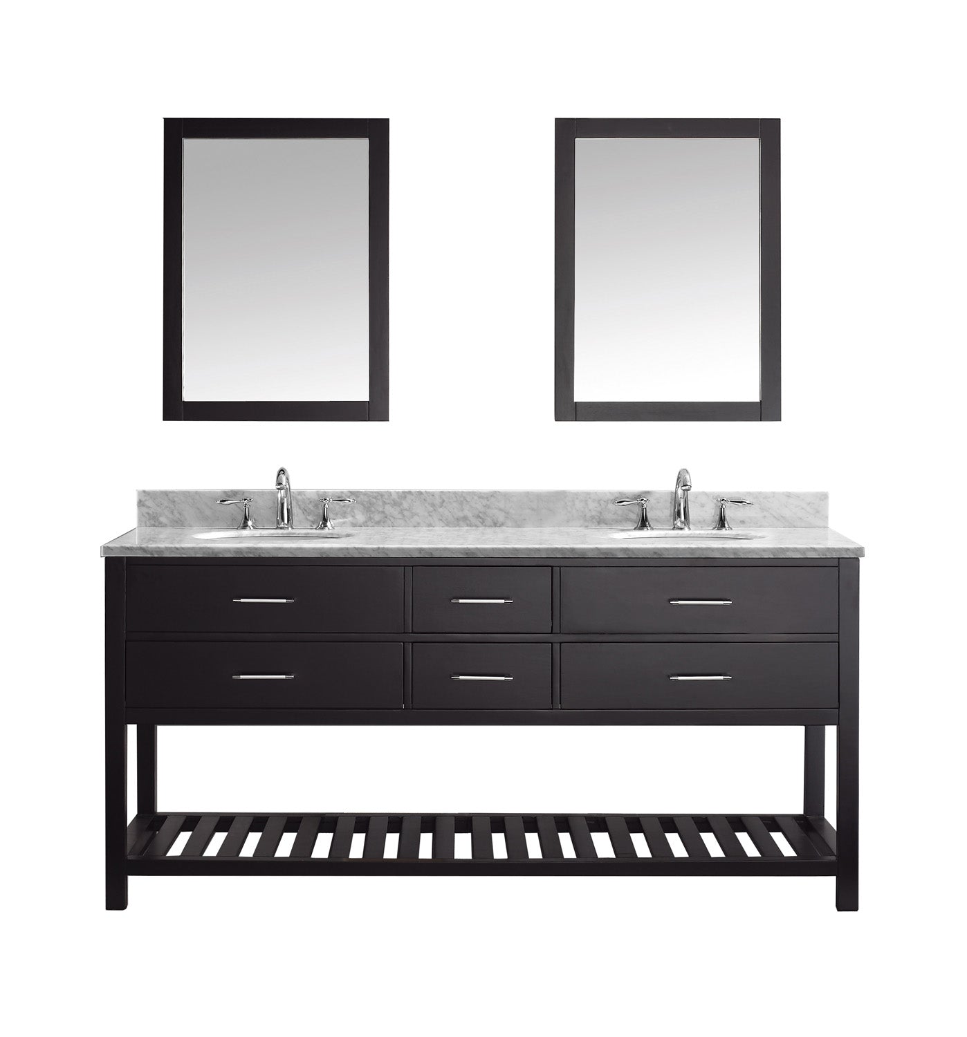 Virtu USA Caroline Estate 72" Double Bath Vanity with Marble Top and Round Sink with Mirrors - Luxe Bathroom Vanities Luxury Bathroom Fixtures Bathroom Furniture