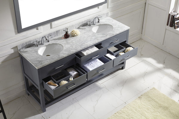 Virtu USA Caroline Estate 72" Double Bath Vanity with Marble Top and Round Sink with Mirror - Luxe Bathroom Vanities Luxury Bathroom Fixtures Bathroom Furniture