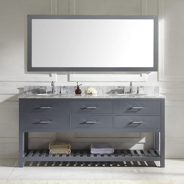 Virtu USA Caroline Estate 72" Double Bath Vanity with Marble Top and Round Sink with Polished Chrome Faucet and Mirror - Luxe Bathroom Vanities Luxury Bathroom Fixtures Bathroom Furniture
