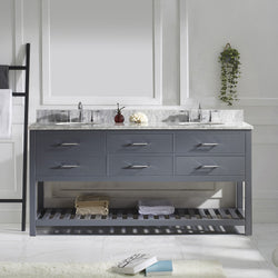 Virtu USA Caroline Estate 72" Double Bath Vanity in Grey with Marble Top and Round Sink - Luxe Bathroom Vanities Luxury Bathroom Fixtures Bathroom Furniture