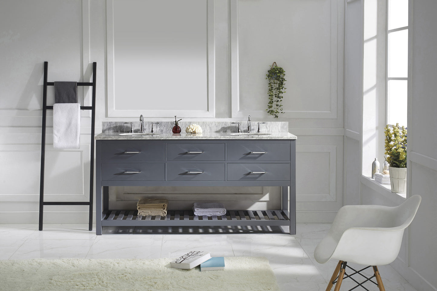 Virtu USA Caroline Estate 72" Double Bath Vanity in Grey with Marble Top and Round Sink - Luxe Bathroom Vanities Luxury Bathroom Fixtures Bathroom Furniture