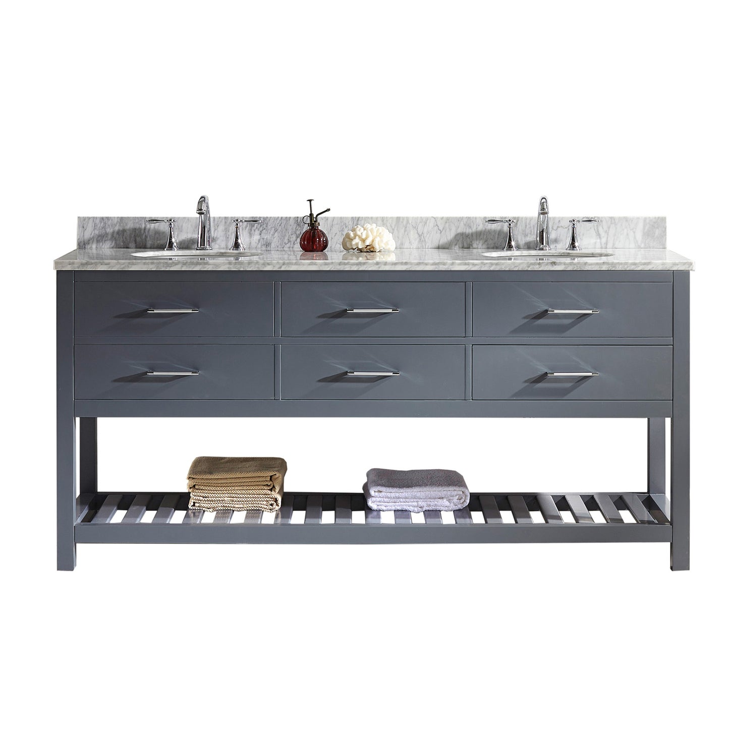 Virtu USA Caroline Estate 72" Double Bath Vanity in Grey with Marble Top and Round Sink - Luxe Bathroom Vanities Luxury Bathroom Fixtures Bathroom Furniture