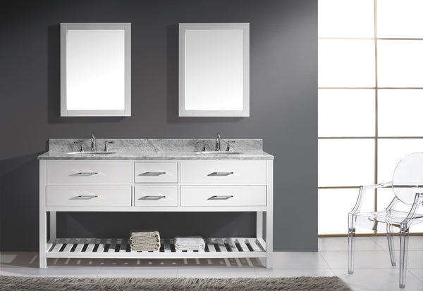 Virtu USA Caroline Estate 72" Double Bath Vanity with Marble Top and Round Sink with Brushed Nickel Faucet and Mirrors - Luxe Bathroom Vanities Luxury Bathroom Fixtures Bathroom Furniture
