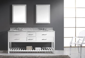 Virtu USA Caroline Estate 72" Double Bath Vanity with Marble Top and Round Sink with Polished Chrome Faucet and Mirrors - Luxe Bathroom Vanities Luxury Bathroom Fixtures Bathroom Furniture
