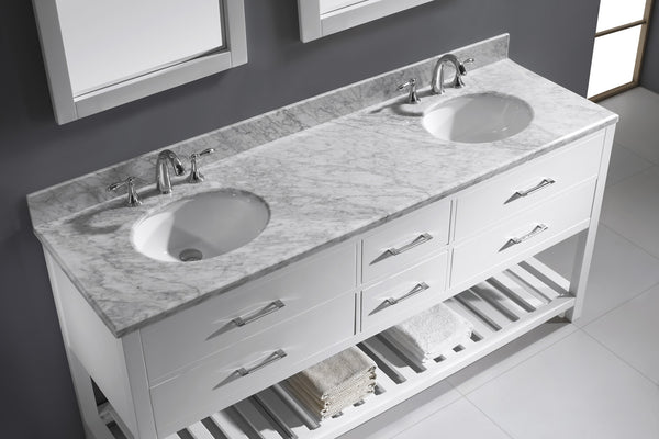 Virtu USA Caroline Estate 72" Double Bath Vanity with Marble Top and Round Sink with Polished Chrome Faucet and Mirrors - Luxe Bathroom Vanities Luxury Bathroom Fixtures Bathroom Furniture