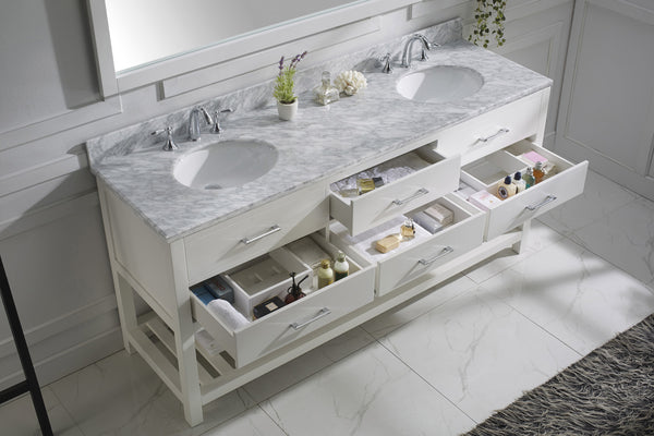 Virtu USA Caroline Estate 72" Double Bath Vanity with Marble Top and Round Sink with Mirror - Luxe Bathroom Vanities Luxury Bathroom Fixtures Bathroom Furniture