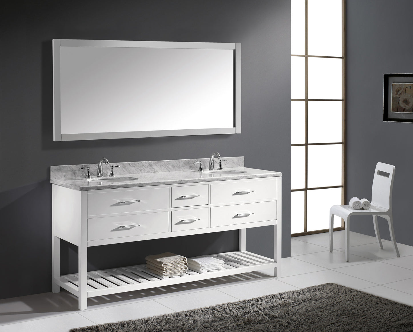 Virtu USA Caroline Estate 72" Double Bath Vanity with Marble Top and Round Sink with Mirror - Luxe Bathroom Vanities Luxury Bathroom Fixtures Bathroom Furniture