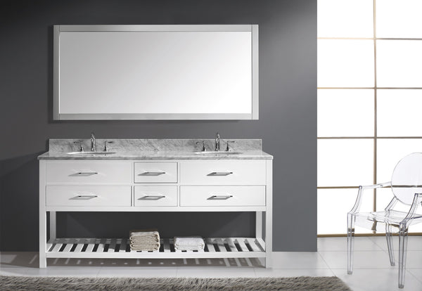 Virtu USA Caroline Estate 72" Double Bath Vanity with Marble Top and Round Sink with Polished Chrome Faucet and Mirror - Luxe Bathroom Vanities Luxury Bathroom Fixtures Bathroom Furniture