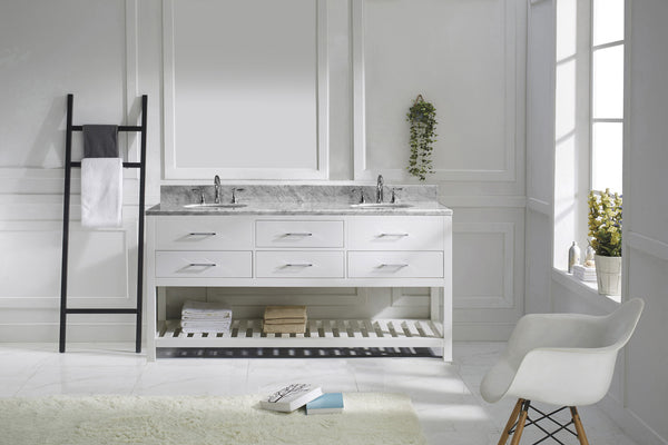 Virtu USA Caroline Estate 72" Double Bath Vanity with White Marble Top and Round Sinks - Luxe Bathroom Vanities