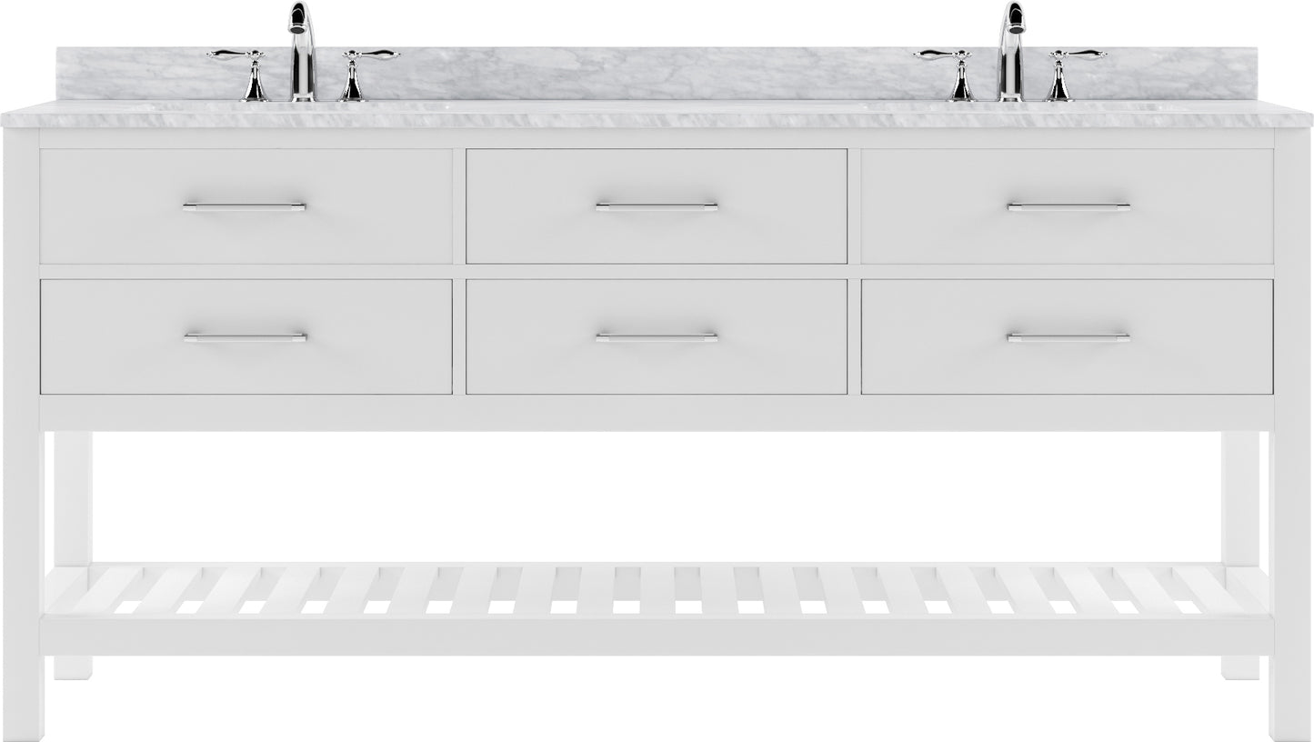 Virtu USA Caroline Estate 72" Double Bath Vanity with White Marble Top and Round Sinks - Luxe Bathroom Vanities