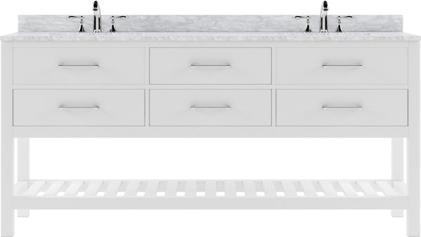 Virtu USA Caroline Estate 72" Double Bath Vanity with White Marble Top and Round Sinks - Luxe Bathroom Vanities