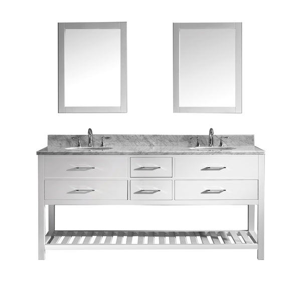 Virtu USA Caroline Estate 72" Double Bath Vanity with Marble Top and Round Sink with Mirrors - Luxe Bathroom Vanities Luxury Bathroom Fixtures Bathroom Furniture