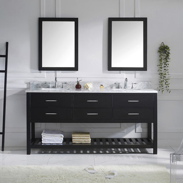 Virtu USA Caroline Estate 72" Double Bath Vanity with Marble Top and Square Sink with Brushed Nickel Faucet and Mirrors - Luxe Bathroom Vanities Luxury Bathroom Fixtures Bathroom Furniture