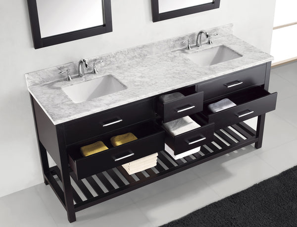 Virtu USA Caroline Estate 72" Double Bath Vanity with Marble Top and Square Sink with Brushed Nickel Faucet and Mirrors - Luxe Bathroom Vanities Luxury Bathroom Fixtures Bathroom Furniture