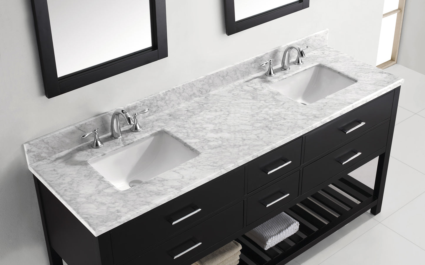 Virtu USA Caroline Estate 72" Double Bath Vanity with Marble Top and Square Sink with Brushed Nickel Faucet and Mirrors - Luxe Bathroom Vanities Luxury Bathroom Fixtures Bathroom Furniture