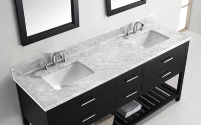 Virtu USA Caroline Estate 72" Double Bath Vanity with Marble Top and Square Sink with Polished Chrome Faucet and Mirrors - Luxe Bathroom Vanities Luxury Bathroom Fixtures Bathroom Furniture