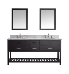 Virtu USA Caroline Estate 72" Double Bath Vanity with Marble Top and Square Sink with Polished Chrome Faucet and Mirrors - Luxe Bathroom Vanities Luxury Bathroom Fixtures Bathroom Furniture