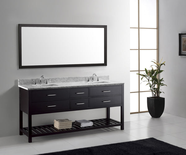 Virtu USA Caroline Estate 72" Double Bath Vanity with Marble Top and Square Sink with Polished Chrome Faucet and Mirror - Luxe Bathroom Vanities Luxury Bathroom Fixtures Bathroom Furniture