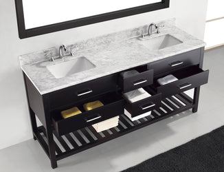 Virtu USA Caroline Estate 72" Double Bath Vanity with Marble Top and Square Sink with Polished Chrome Faucet and Mirror - Luxe Bathroom Vanities Luxury Bathroom Fixtures Bathroom Furniture