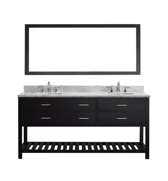 Virtu USA Caroline Estate 72" Double Bath Vanity with Marble Top and Square Sink with Polished Chrome Faucet and Mirror - Luxe Bathroom Vanities Luxury Bathroom Fixtures Bathroom Furniture