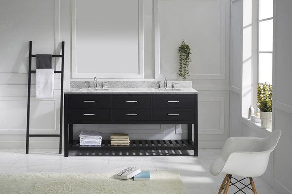 Virtu USA Caroline Estate 72" Double Bath Vanity with White Marble Top and Square Sinks - Luxe Bathroom Vanities