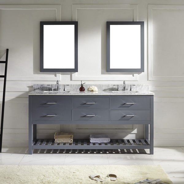 Virtu USA Caroline Estate 72" Double Bath Vanity with Marble Top and Square Sink with Polished Chrome Faucet and Mirrors - Luxe Bathroom Vanities Luxury Bathroom Fixtures Bathroom Furniture