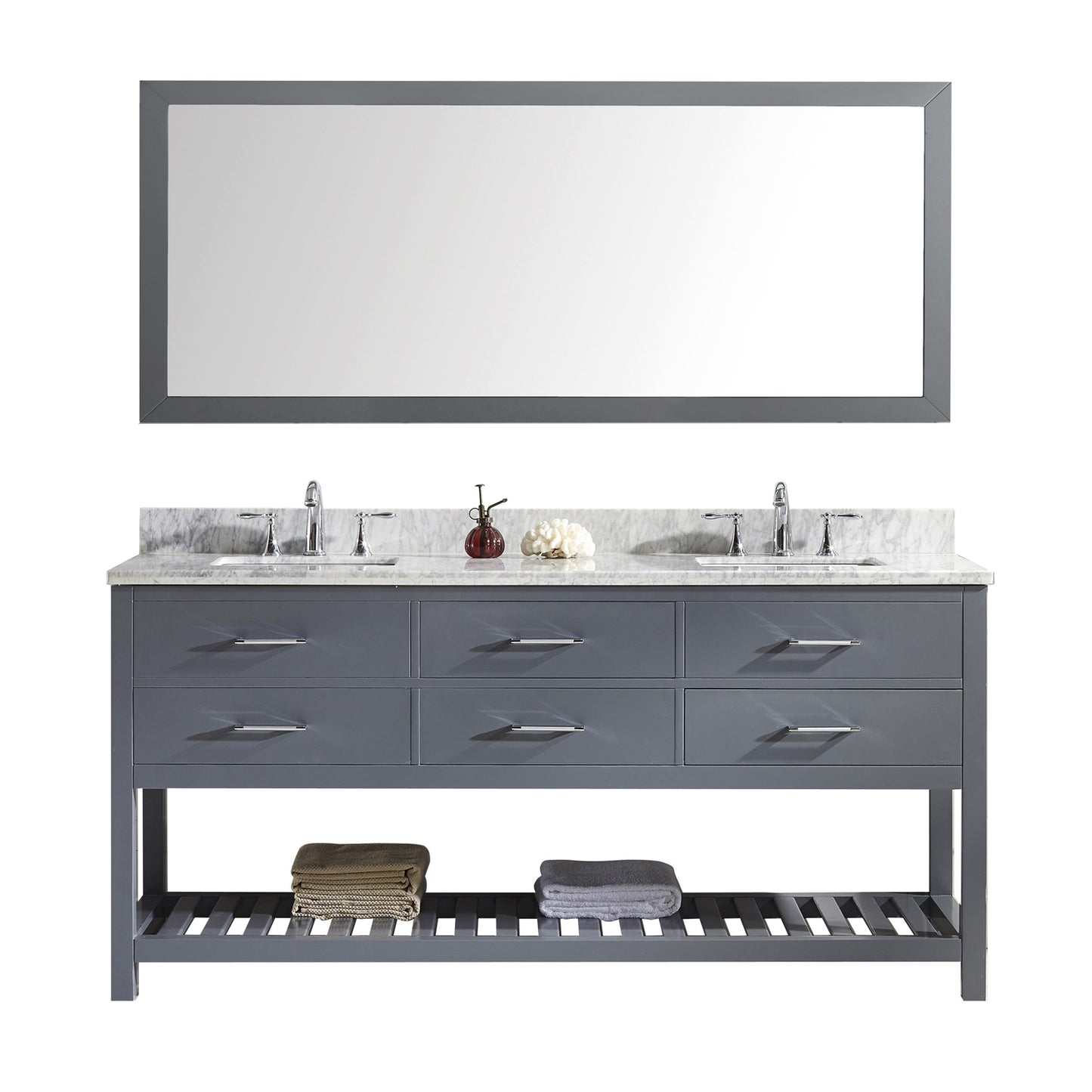 Virtu USA Caroline Estate 72" Double Bath Vanity with Marble Top and Square Sink with Mirror - Luxe Bathroom Vanities Luxury Bathroom Fixtures Bathroom Furniture