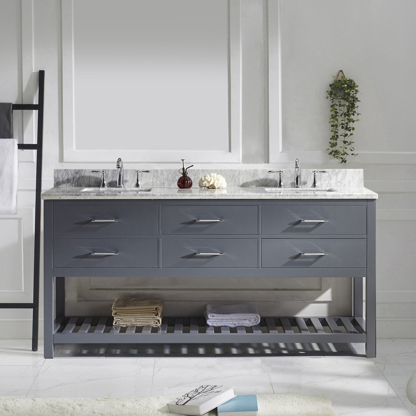 Virtu USA Caroline Estate 72" Double Bath Vanity in Grey with Marble Top and Square Sink - Luxe Bathroom Vanities Luxury Bathroom Fixtures Bathroom Furniture