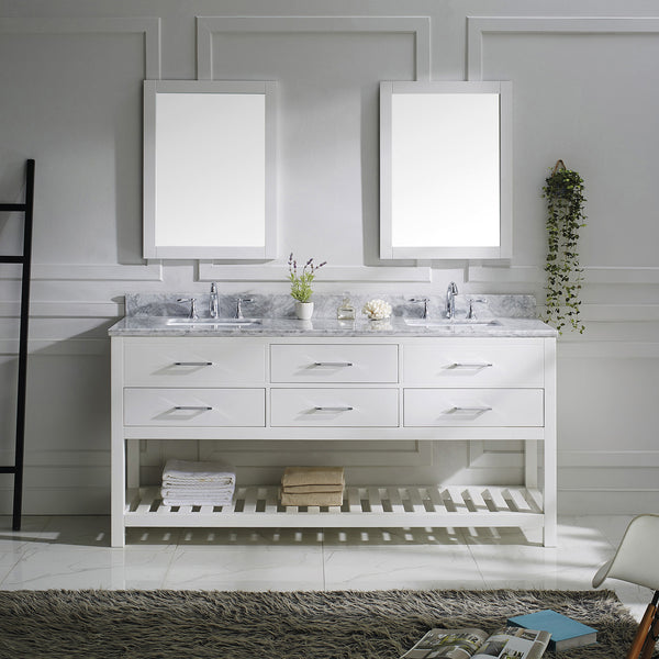 Virtu USA Caroline Estate 72" Double Bath Vanity with Marble Top and Square Sink with Brushed Nickel Faucet and Mirrors - Luxe Bathroom Vanities Luxury Bathroom Fixtures Bathroom Furniture