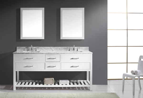 Virtu USA Caroline Estate 72" Double Bath Vanity with Marble Top and Square Sink with Brushed Nickel Faucet and Mirrors - Luxe Bathroom Vanities Luxury Bathroom Fixtures Bathroom Furniture