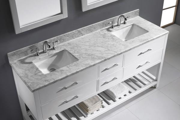 Virtu USA Caroline Estate 72" Double Bath Vanity with Marble Top and Square Sink with Brushed Nickel Faucet and Mirrors - Luxe Bathroom Vanities Luxury Bathroom Fixtures Bathroom Furniture