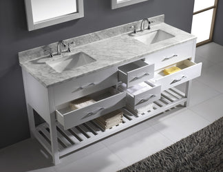 Virtu USA Caroline Estate 72" Double Bath Vanity with Marble Top and Square Sink with Brushed Nickel Faucet and Mirrors - Luxe Bathroom Vanities Luxury Bathroom Fixtures Bathroom Furniture